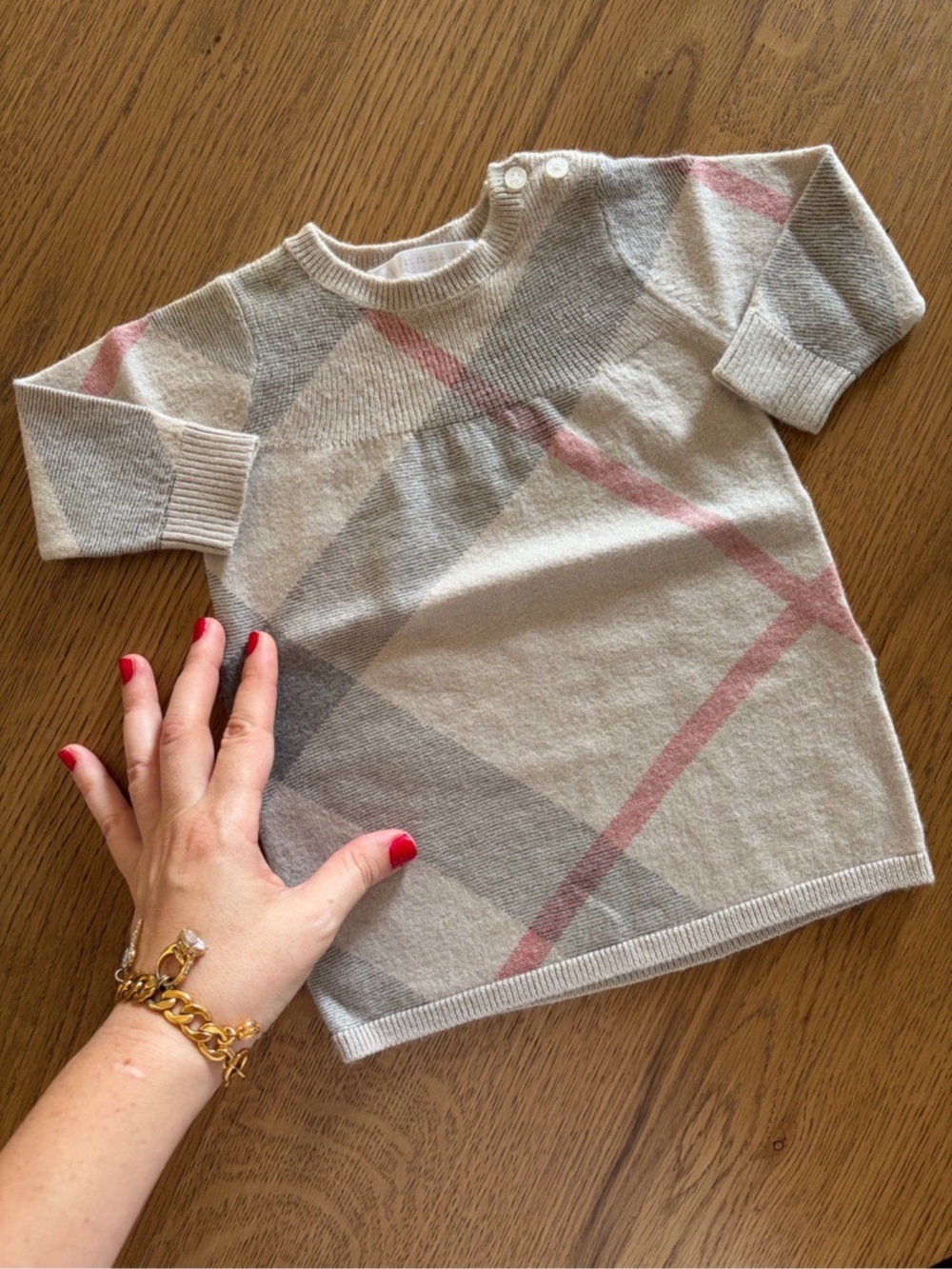 Authentic Burberry Baby Girl Dress Cashmere Nova Check Sweater Infant 1-3 Months
